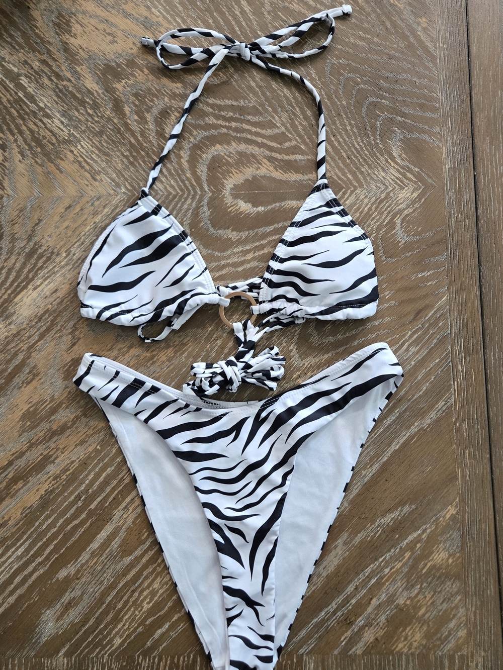 Sommer Ray Strappy Zebra Print Ring Bikini Set Size XS top / S bottom